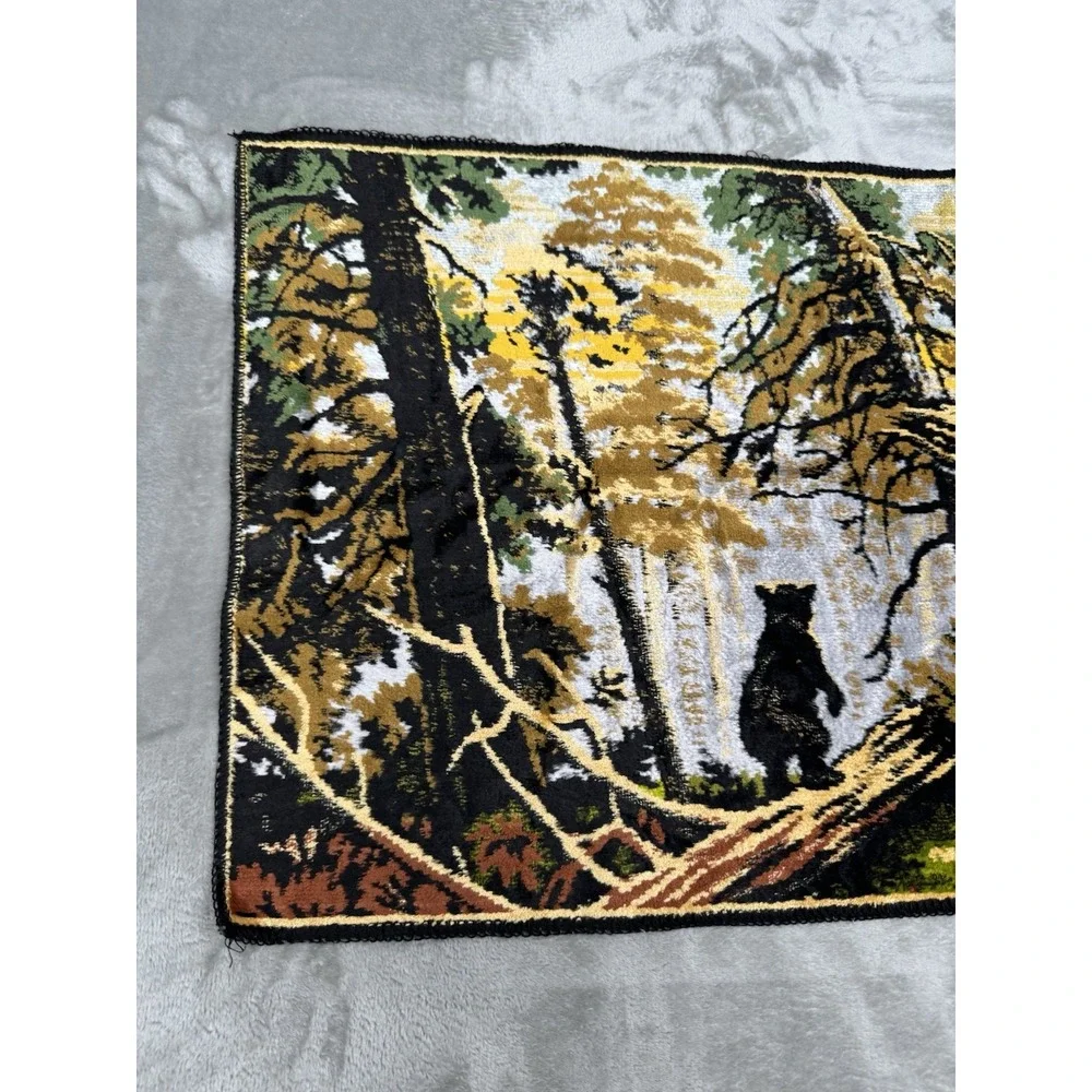 Vintage Bear And Cubs Tapestry Rug Wall Decor Art Made In Italy 39x19 1960s 60s